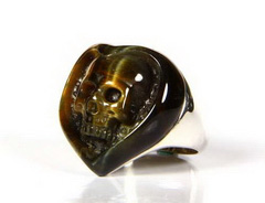 Size 7 1/2 Tiger Eye Carved Crystal Skull Ring