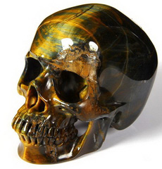 5.2" Tiger Eye Carved Crystal Skull, Super Realistic