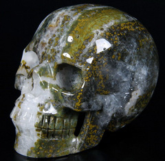 HUGE 5.2" Ocean Jasper Carved Crystal Geode Skull, Realistic