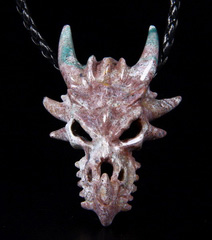 Indian Agate Carved Crystal Dragon Skull Pendant