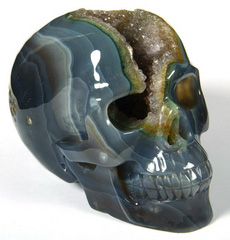 AMAZING HUGE Amethyst GEODE 3.9" Agate Carved Crystal Skull, Realistic