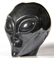 2.1" Hematite Carved Crystal Star Being, Female Alien Skull