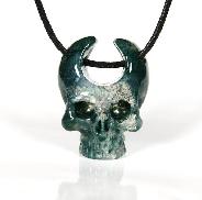 1.9" Green Moss Agate Carved Crystal Skull Pendant