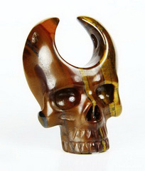 Tiger Iron Eye Carved Crystal Skull Pendant