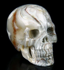 1.9" Crazy Lace Agate Carved Crystal Skull, Realistic