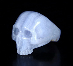 Gemstone Size 10 1/2, Blue Lace Agate Carved Crystal Skull Ring