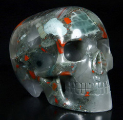 HUGE 4.5" African Bloodstone Carved Mitchell-Hedges Crystal Skull Replica, Skull of Doom