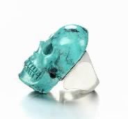Gemstone Size 7 1/2, Turquoise Carved Crystal Skull Ring with Sterling Silver