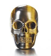 Gemstone Size 10, Gold Tiger Eye & 925 Sterling Silver Carved Crystal Skull Ring with 925 Sterling Silver