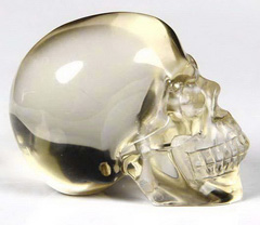 Clear 1.6" Smokey/Smoky Quartz Rock Crystal Carved Crystal Skull, Realistic