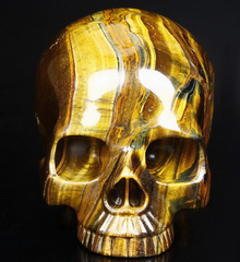 Awesome Flash Gemstone Lifesized 6.9" Gold Tiger Eye Carved Crystal Skull without Jaw