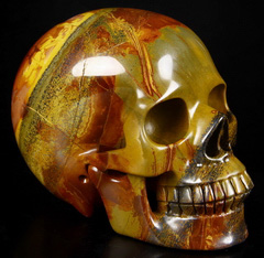 Huge 5.2" Yellow Leaves Stone Carved Crystal Skull, Realistic