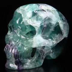 Huge 4.7" Fluorite Carved Crystal Skull,Super Realistic, Crystal Healing