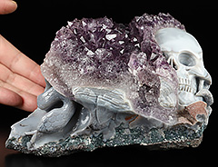 AWESOME 6.3" Amethyst & Agate Carved Crystal Skull & Snake, Crystal Healing