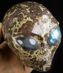 4.1" Asteroid Jasper Star Being Female Alien, Labradorite Eyes Crystal Skull Companion Reiki Healing Stone Statue