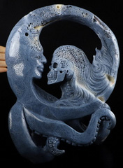 Amazing 9.5" Blue Sponge Coral Carved Crystal Skull Dancers, Crystal Healing