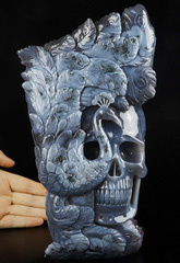9.0" Agate Amethyst Geode Carved Crystal Skull & Peacock, Crystal Healing