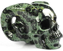 5.0" Kambaba Jasper Carved Crystal Horned Skull, Realistic, Crystal Healing