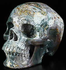 Huge 5.1" Green Moss Agate Carved Crystal Skull,Super Realistic, Crystal Healing