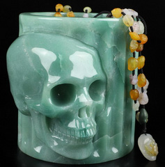 5.2" Green Aventurine Carved Crystal Skull Storage, Coffee Jar、Pen Container, Crystal Healing