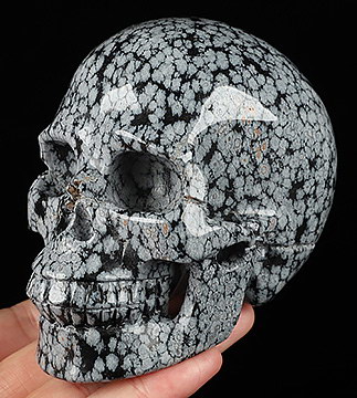 Huge 3.9" Snowflake Obsidian Carved Crystal Skull, Realistic, Crystal Healing