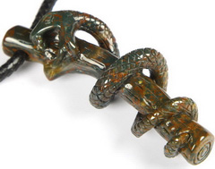 2.8" Bloodstone Carved Crystal Snake Pendant, Crystal Healing