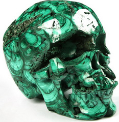 GEODE Huge 5.1" Malachite Carved Crystal Skull, Realistic, Crystal Healing