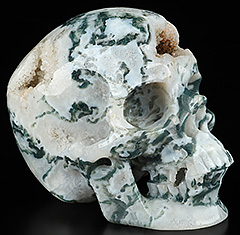 GEODE Huge 5.1" Green Moss Agate Carved Crystal Skull,Super Realistic, Crystal Healing
