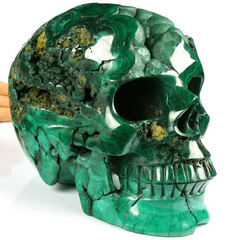 Gemstone Lifesized 7.1" Malachite Carved Crystal Skull,Realistic, Crystal Healing