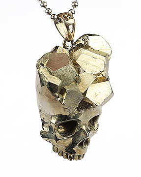 1.5" Pyrite Carved Crystal Skull Pendant