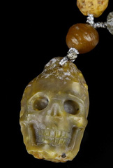 Necklace of Gobi Agate Carved Crystal Skull Pendant, Realistic