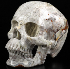 Huge 5.1" Red Crazy Lace Agate Carved Crystal Skull,Super Realistic, Crystal Healing