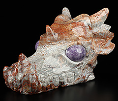 GEMSTONE Huge 5.1" Crazy Lace Agate Carved Crystal Skull & Lepidolite Eyes, Realistic
