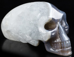 3.9" Gray & White Agate Carved Elongated Mayan Alien Crystal Skull, Kingdom of Crystal Skulls, Crystal Healing