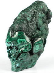 Gemstone 3.2" Malachite Carved Crystal Female Alien Skull, Crystal Healing