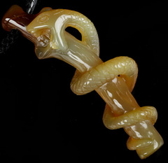 2.7" Carnelian Carved Crystal Skull & Snake Pendant, Crystal Healing