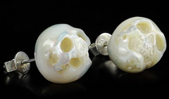 0.4" Pearl Carved Crystal Skull earring, Crystal Healing