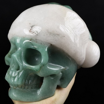 Merry Christmas! 5.9" Green Aventurine Hand Carved Crystal Skull Fine Art Sculpture, Crystal Healing