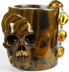 4.4" Tiger Iron Eye Carved Crystal Skull Storage, Coffee Jar、Pen Container, Crystal Healing