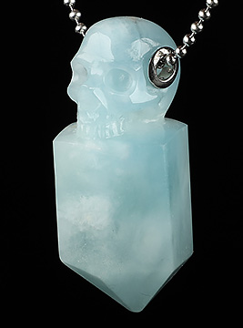 Gemstone 1.9" Aquamarine Carved Crystal Skull Pendant With 925 Sterling Silver, Crystal Healing
