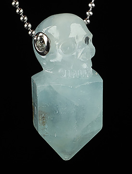 Gemstone 1.7" Aquamarine Carved Crystal Skull Pendant With 925 Sterling Silver, Crystal Healing
