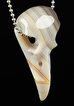 2.2" Gray & White Agate Carved Crystal Raven Skull Pendant, Crystal Healing