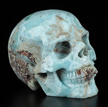 Gemstone 2.0" Larimar Carved Crystal Skull,Realistic, Crystal Healing