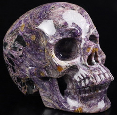 Gemstone 5.4" Russian Charoite Carved Crystal Skull,Super Realistic, Crystal Healing