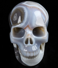 Huge 5.0" Gray & White Agate Carved Crystal Skull,Realistic, Crystal Healing