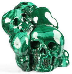 Gemstone 5.4" Malachite Carved Crystal Skull, Crystal Healing