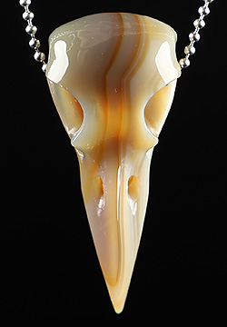 2.2" Gray & White Agate Carved Crystal Raven Skull Pendant,Realistic, Crystal Healing
