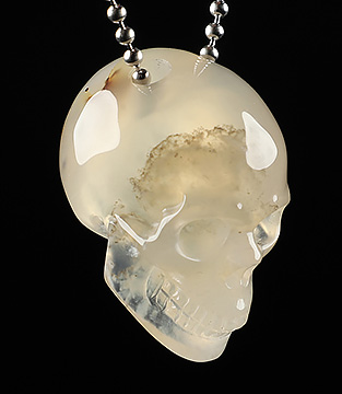 1.1" Premium Brazilian Agate Carved Crystal Skull Pendant With 925 Sterling Silver Chain, Crystal Healing