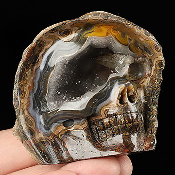 2.5" Agate Geode Carved Crystal Skull, Crystal Healing