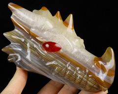 5.7" Premium Brazilian Agate Carved Crystal Dragon, Cubic Zirconia Eyes
